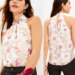 Loft Floral Twist Halter Top Size Large